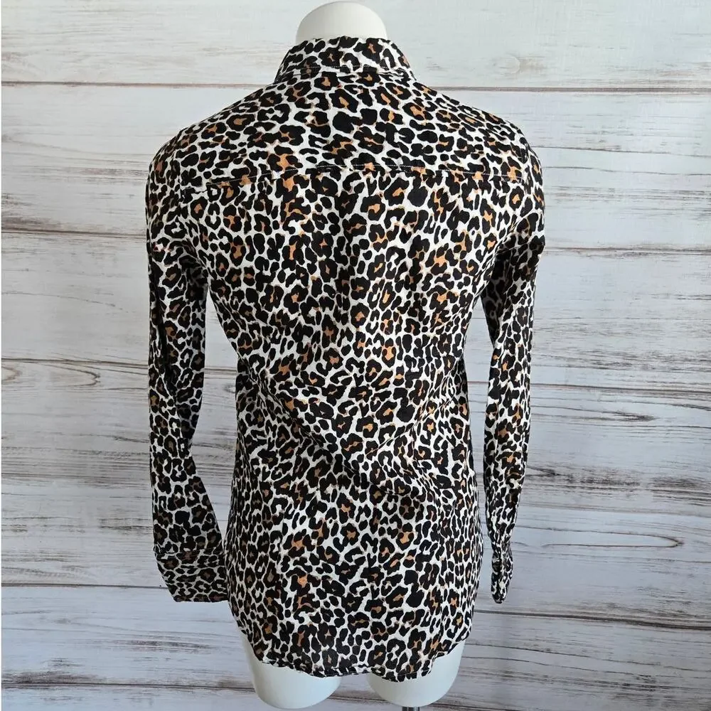 J Crew Perfect Fit Leopard Print Button-down Shirt sz 2 Tall